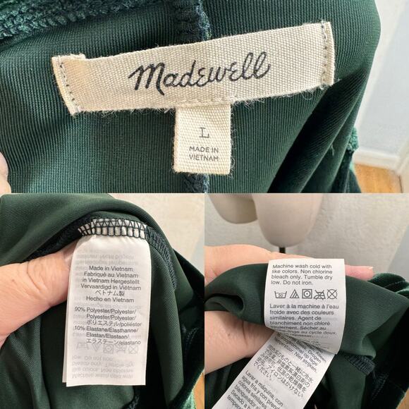 Madewell Velvet Side Tie Dress Green Mini Holiday Preppy Work Cocktail Size L - Picture 9 of 10